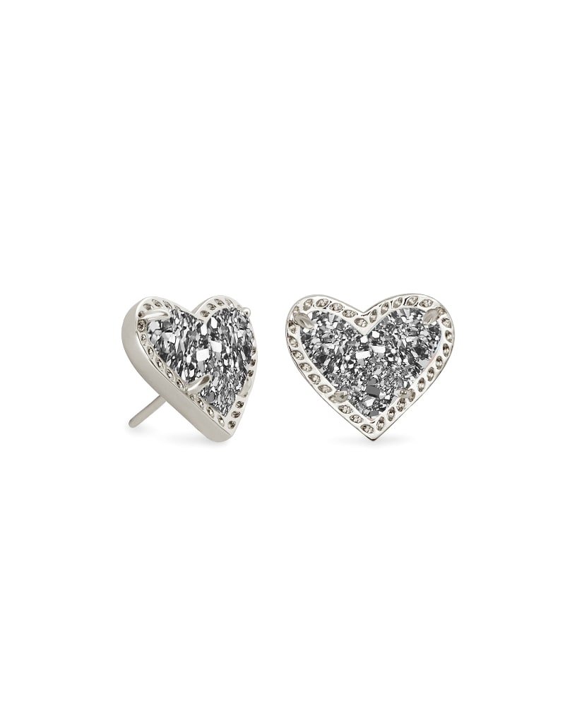 Ari Heart Stud Silver Platinum Drusy - She Chester