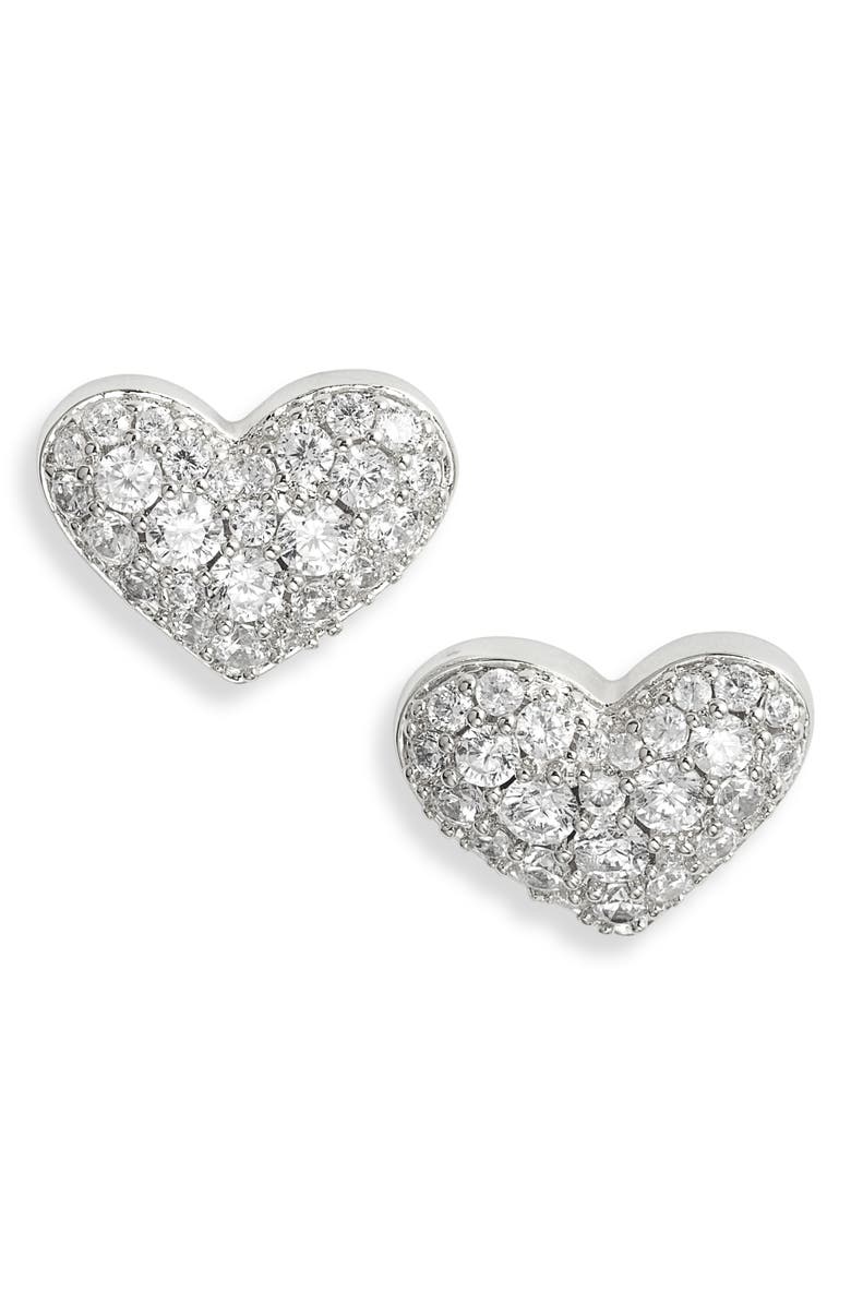 Ari Pave Crystal Heart Rhodium Earrings - She Chester