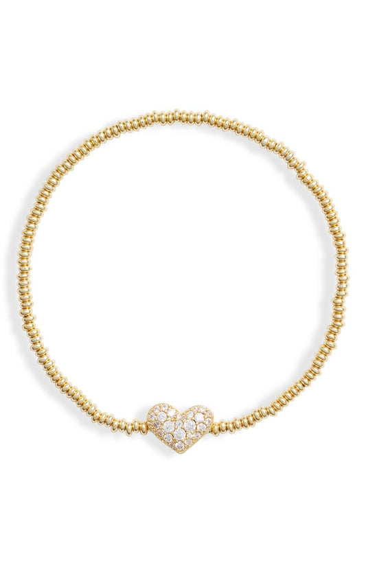Ari Pave Crystal Heart Stretch Gold Bracelet - She Chester