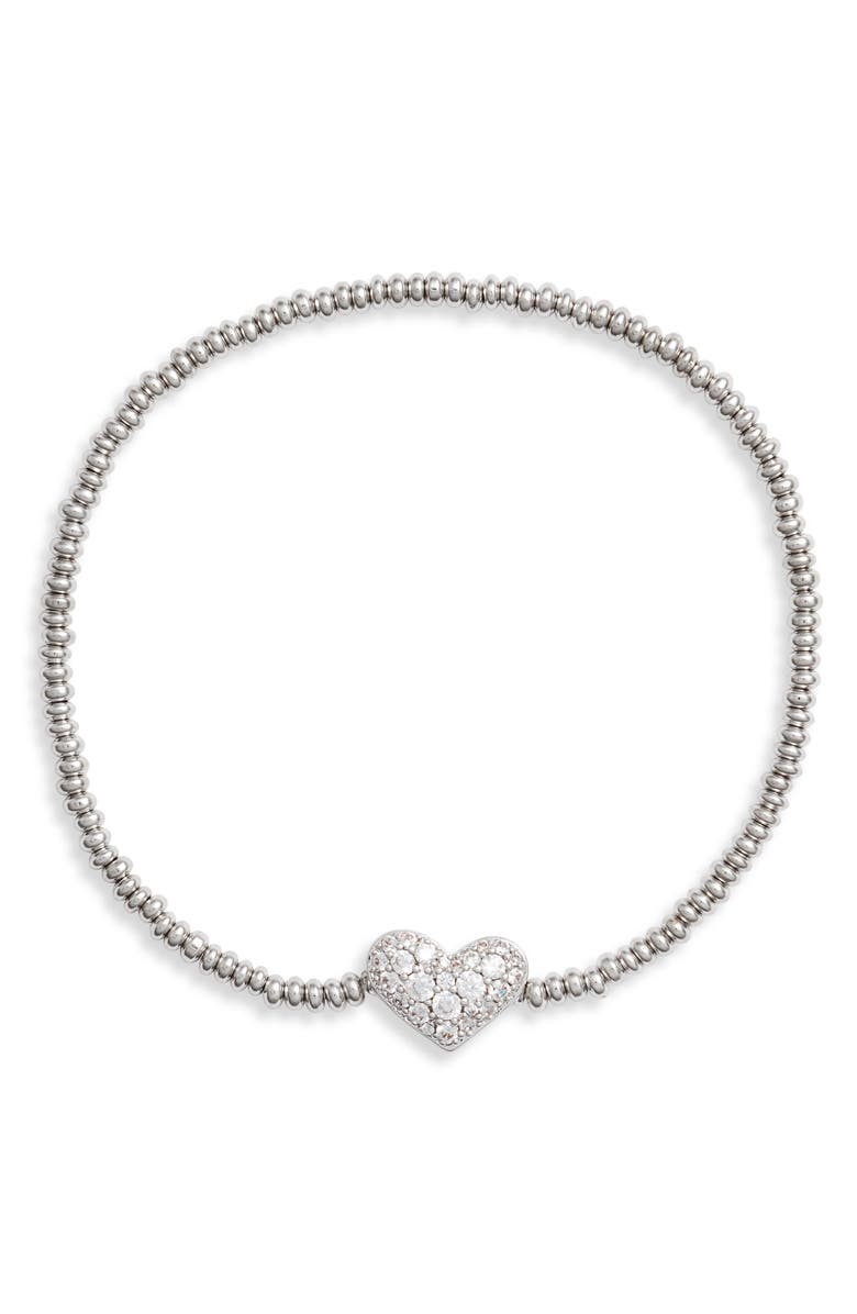 Ari Pave Crystal Heart Stretch Rhodium Bracelet - She Chester
