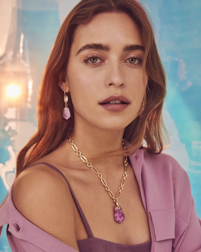 ASHLYN MULTI STONE DROP EARRINGS GOLD MAGENTA MIX - She Chester