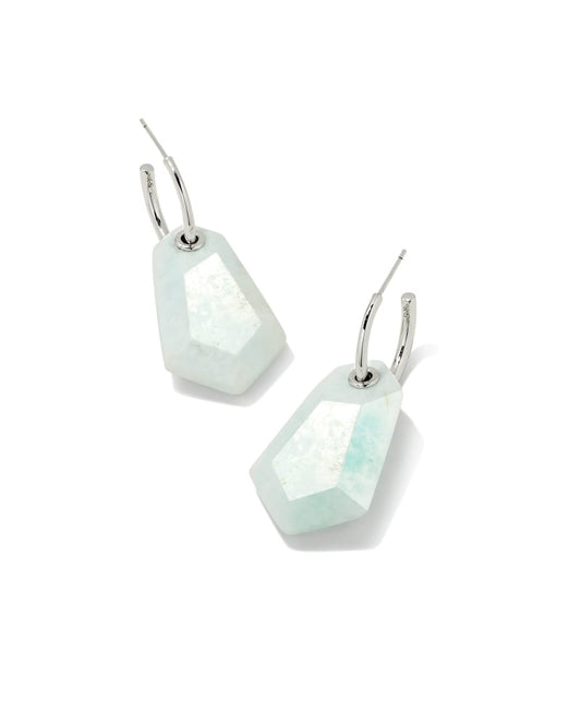 ASHLYN STATEMENT HUGGIE EARRINGS RHODIUM TEAL QUARTZITE - She Chester