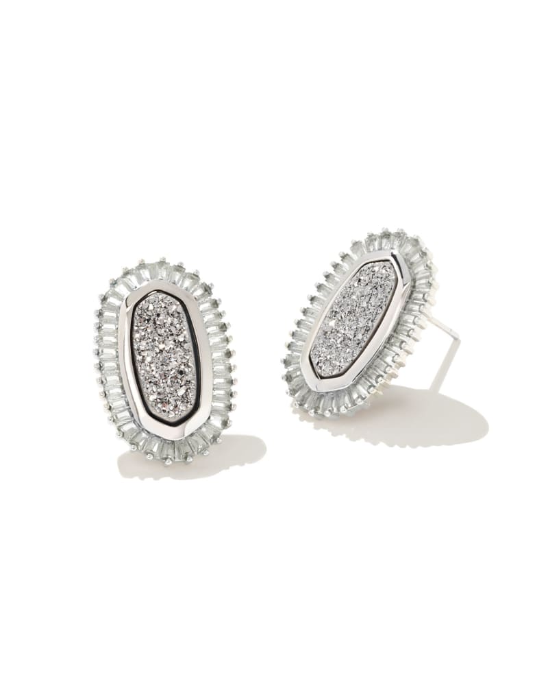Baguette Ellie Stud Rhod Platinum Drusy - She Chester