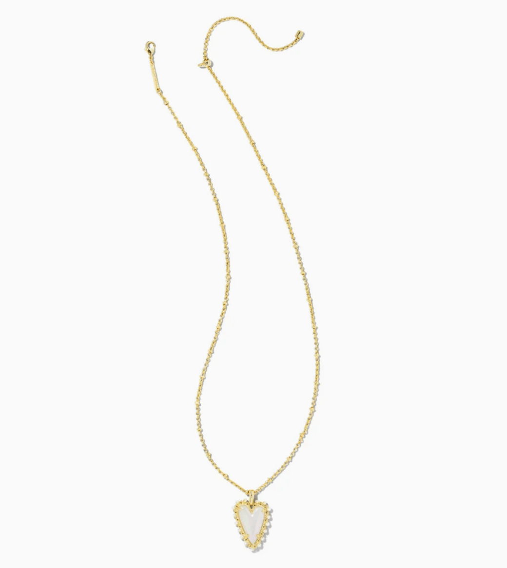 Beaded Ansley Gold Iridescent Frost Glass Heart Necklace - She Chester