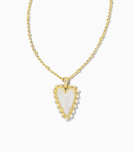 Beaded Ansley Gold Iridescent Frost Glass Heart Necklace - She Chester