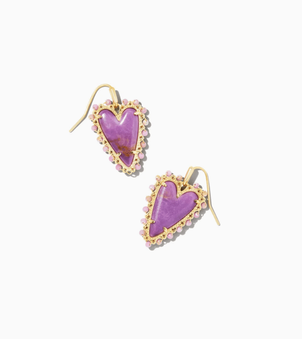 Beaded Ansley Gold Lilac Phosphate Drop Earrings - She Chester