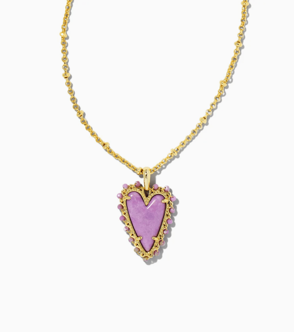 Beaded Ansley Gold Lilac Phosphate Heart Necklace - She Chester