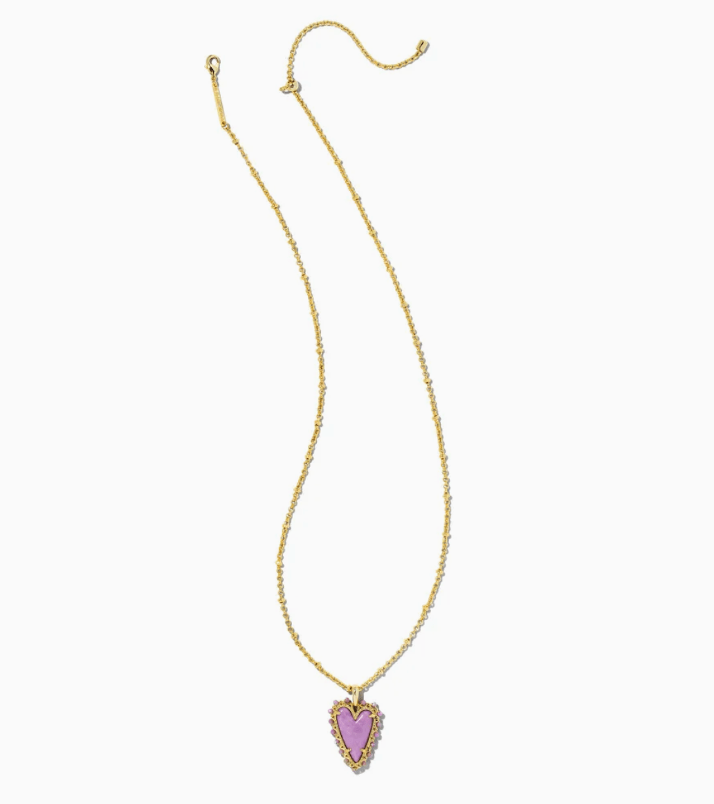 Beaded Ansley Gold Lilac Phosphate Heart Necklace - She Chester