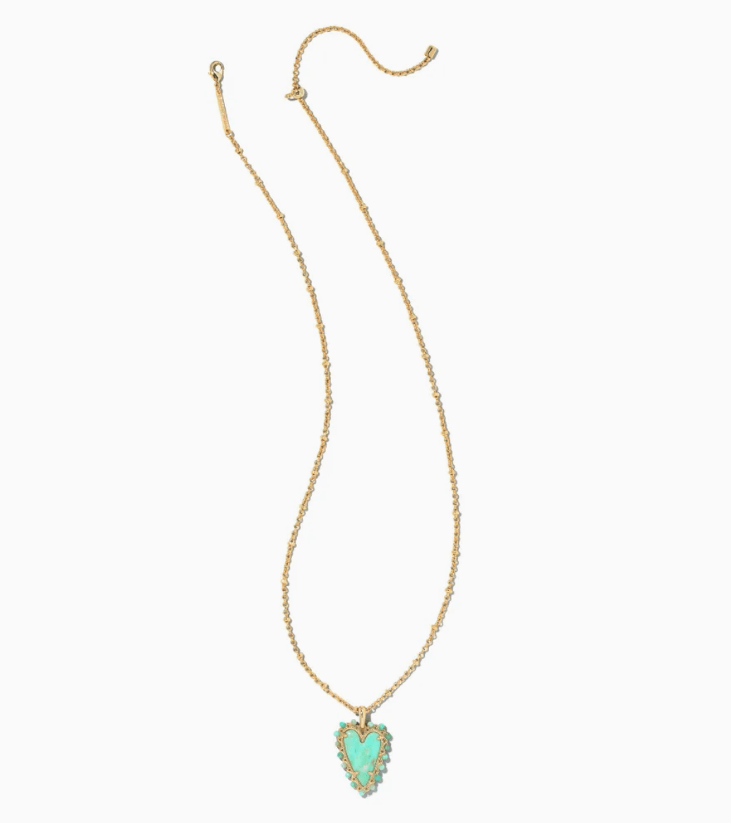 Beaded Ansley Gold Sea Green Chryscl Heart Necklace - She Chester