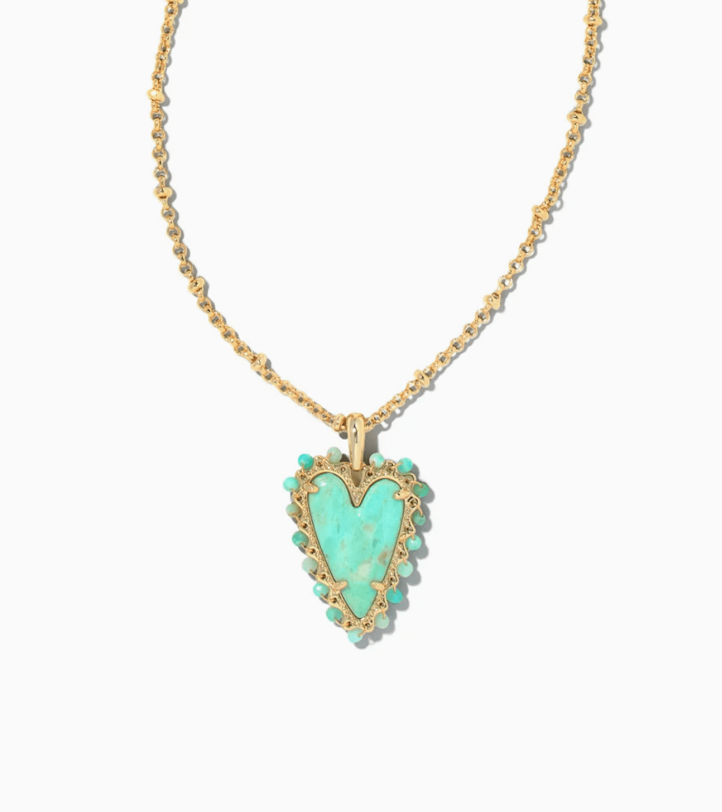 Beaded Ansley Gold Sea Green Chryscl Heart Necklace - She Chester