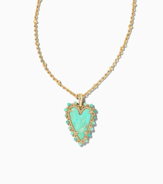 Beaded Ansley Gold Sea Green Chryscl Heart Necklace - She Chester