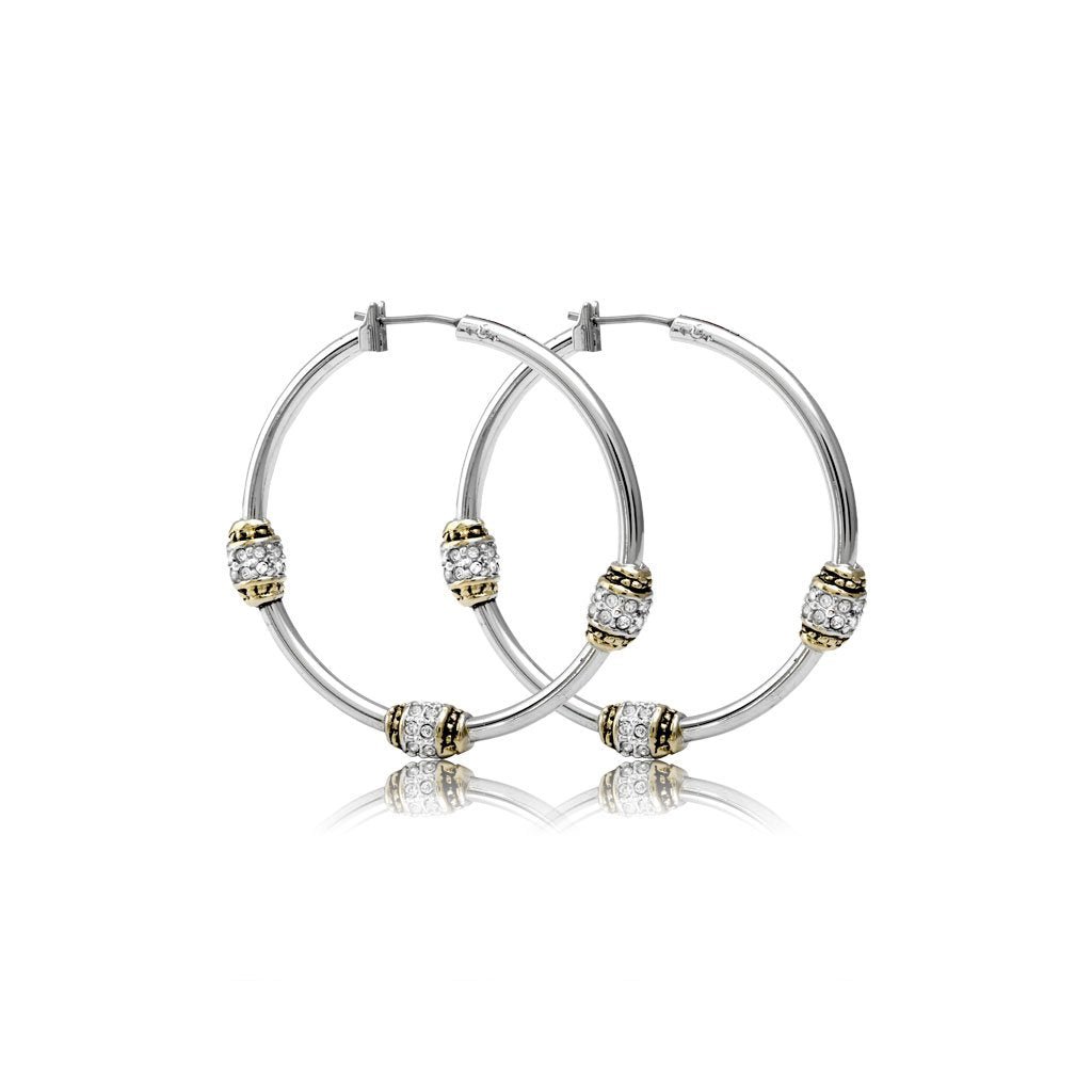 Beaded Pave Triple Bead Hoop Earrings - She Chester