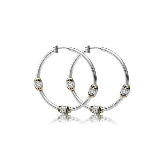 Beaded Pave Triple Bead Hoop Earrings - She Chester