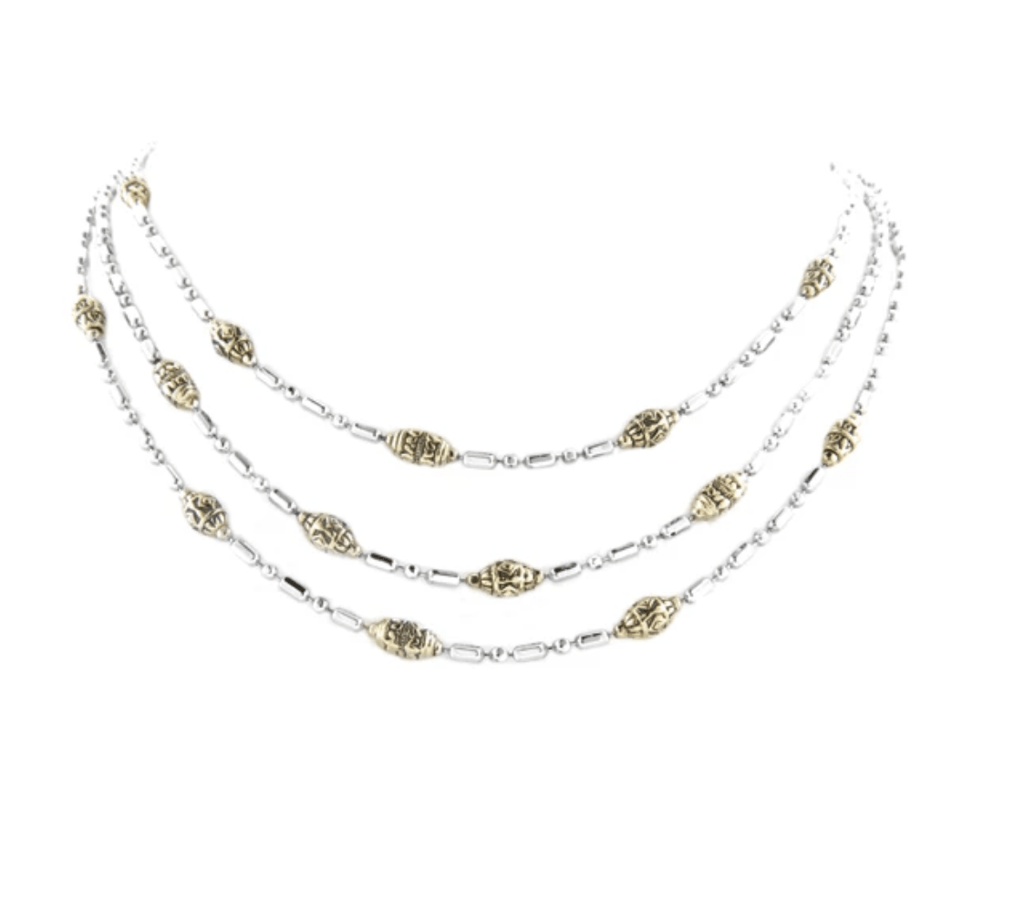 Beaded Two Tone Triple Strand Necklace N2794 - A000 - She Chester
