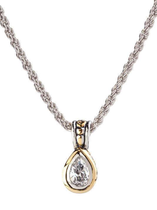 BEIJOS 9X6MM CZ PEAR BEZEL SET PENDANT NECKLACE - She Chester