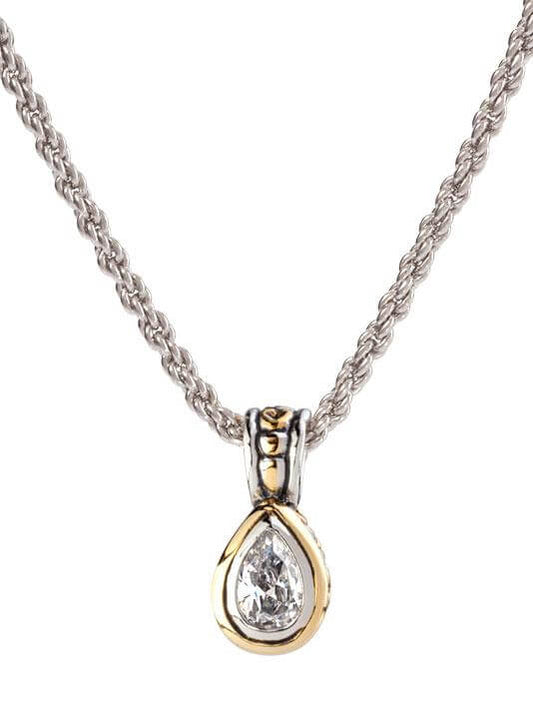 BEIJOS 9X6MM CZ PEAR BEZEL SET PENDANT NECKLACE - She Chester