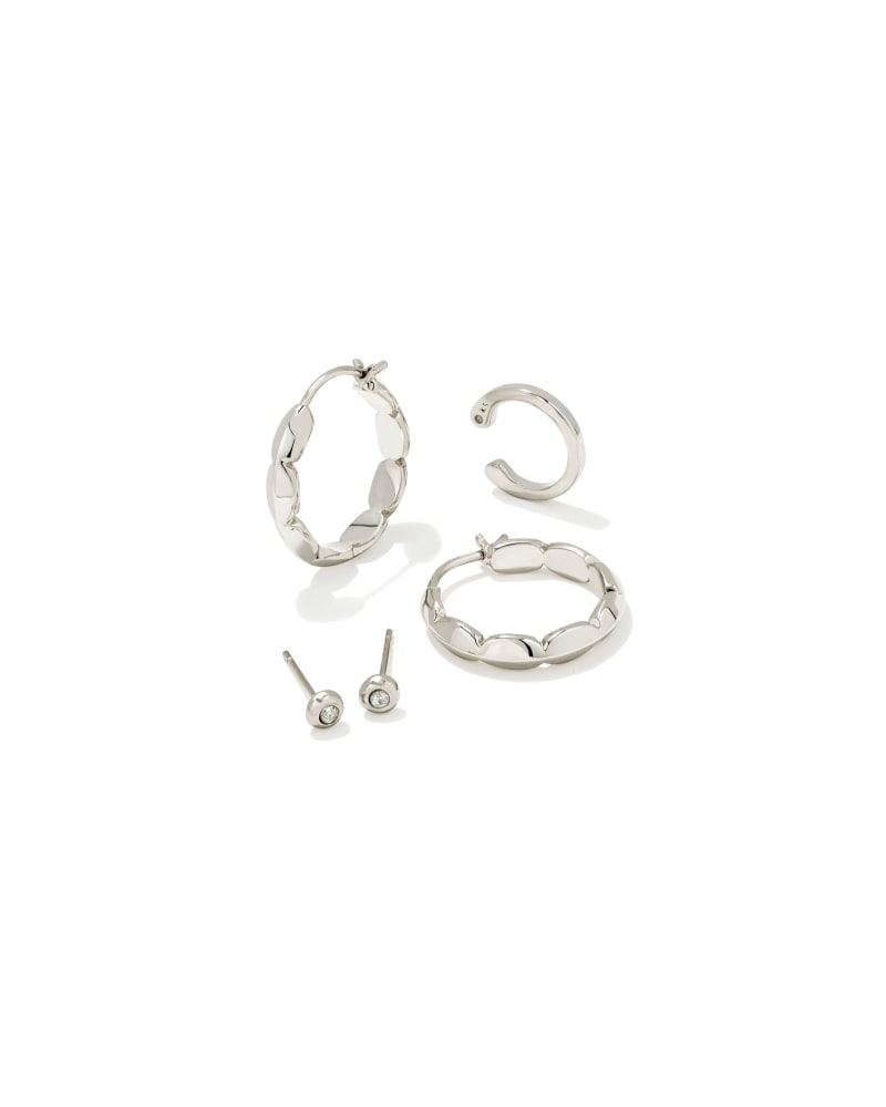 BROOKE HUGGIE & STUD SET RHODIUM METAL - She Chester