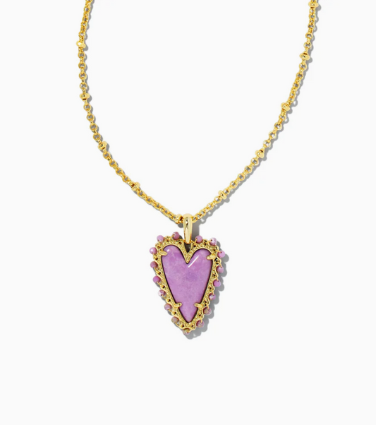Beaded Ansley Gold Lilac Phosphate Heart Necklace