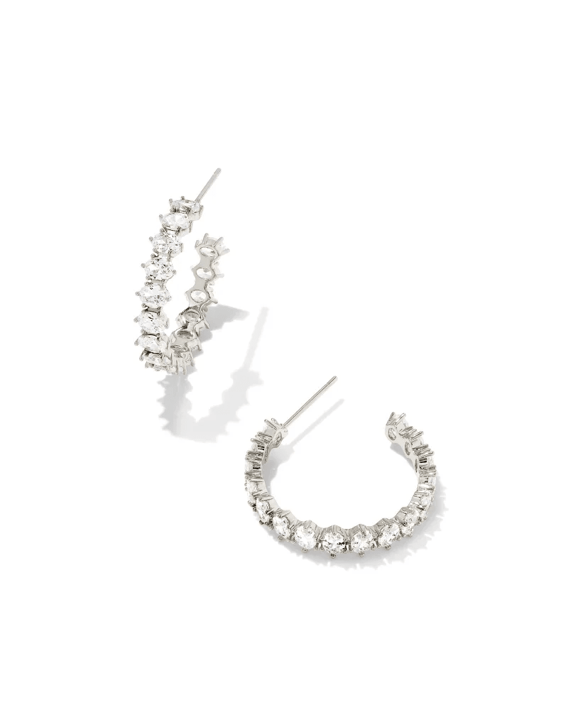 CAILIN CRYSTAL HOOP EARRINGS RHODIUM METAL WHITE CZ - She Chester