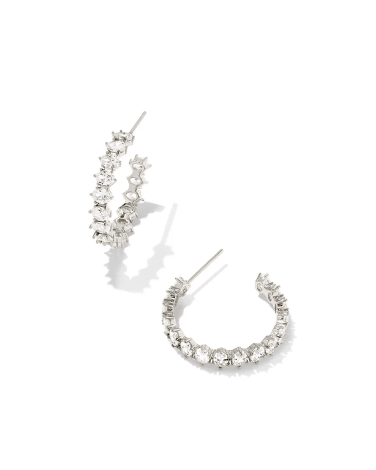 CAILIN CRYSTAL HOOP EARRINGS RHODIUM METAL WHITE CZ - She Chester