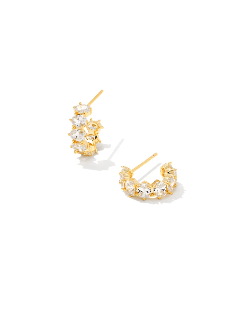 CAILIN CRYSTAL HUGGIE EARRINGS GOLD METAL WHITE CZ - She Chester