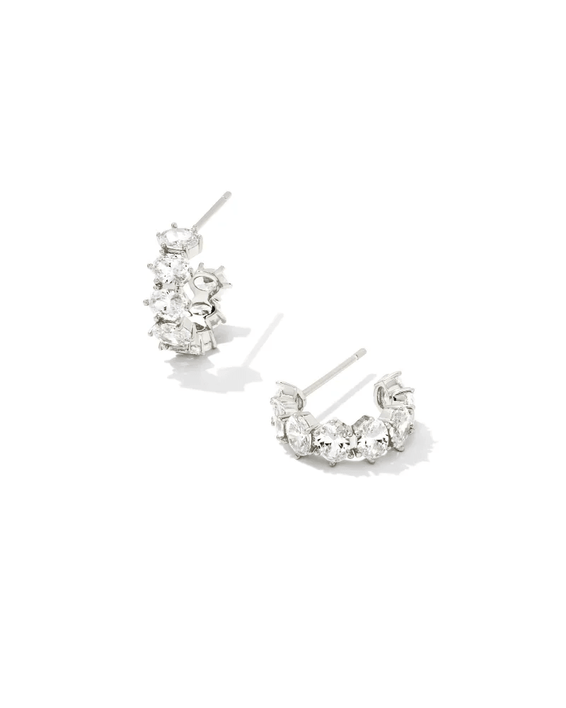 CAILIN CRYSTAL HUGGIE EARRINGS RHODIUM METAL WHITE CZ - She Chester