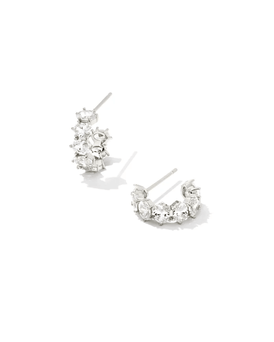 CAILIN CRYSTAL HUGGIE EARRINGS RHODIUM METAL WHITE CZ - She Chester
