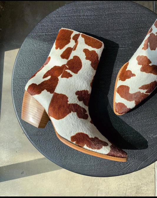 Caty Brown Cow Spot Booties - She Chester