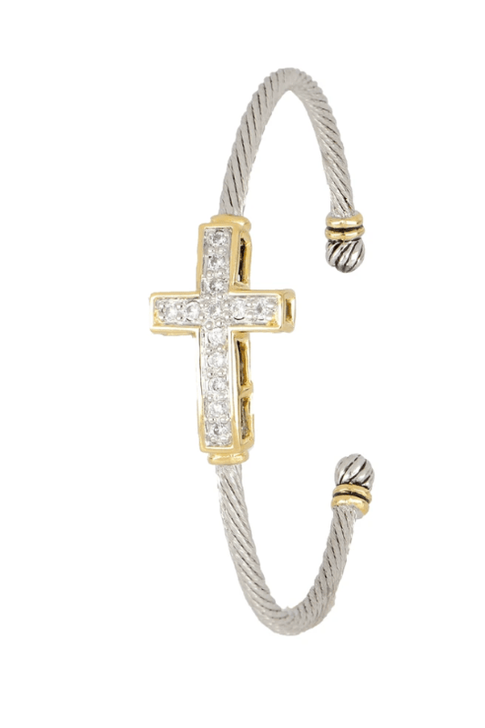 Celebration Petite Pavé Cross Wire Cuff Bracelet B5242 - AF00 - She Chester