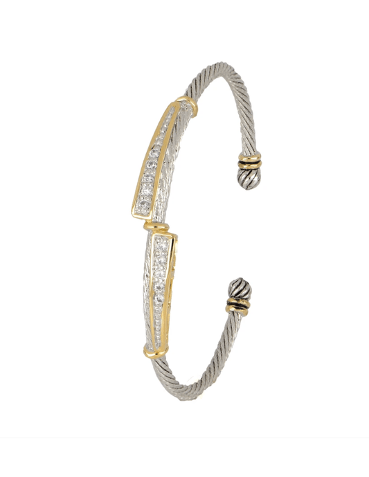 Celebration Petite Pavé Duel Channel Wire Cuff Bracelet B5238 - AF00 - She Chester