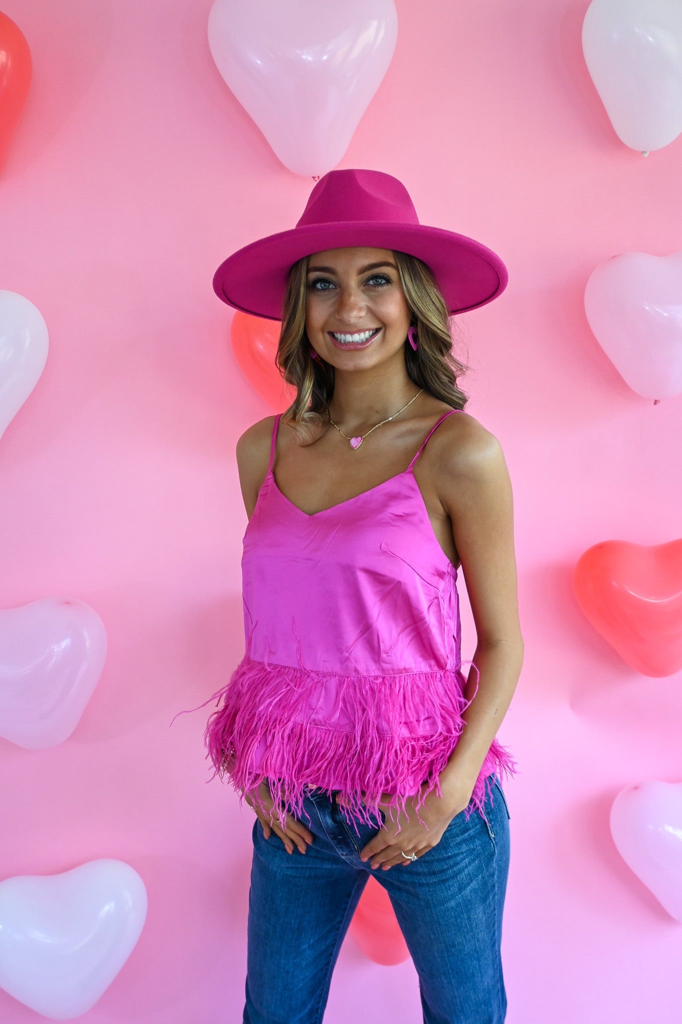 Cloe Hot Pink Feather Tank - She Chester
