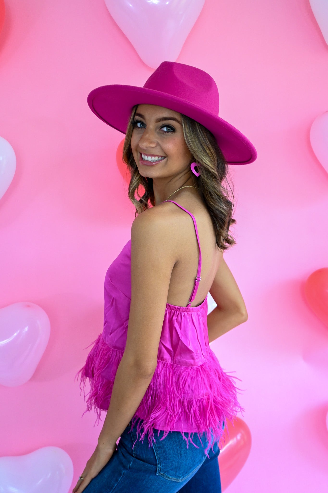 Cloe Hot Pink Feather Tank - She Chester