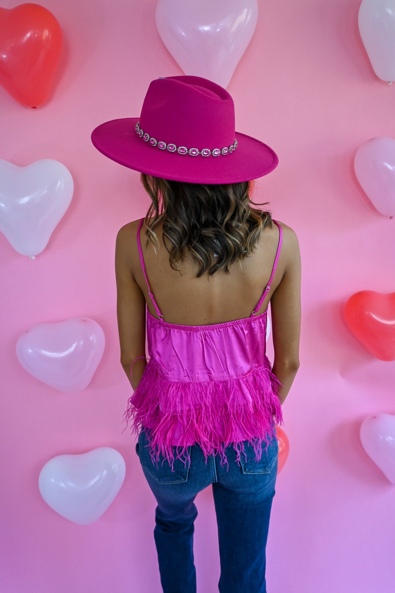Cloe Hot Pink Feather Tank - She Chester