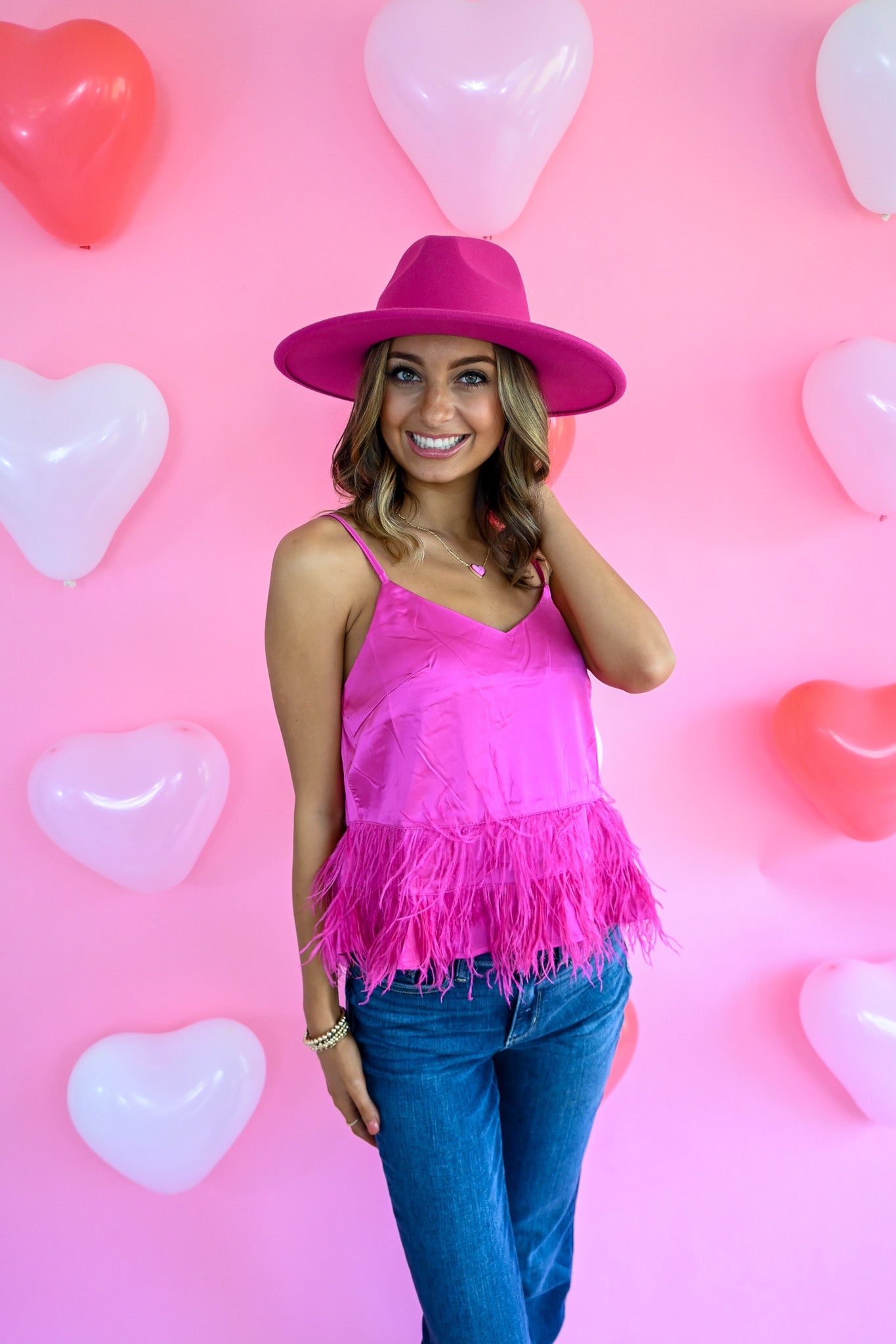 Cloe Hot Pink Feather Tank - She Chester
