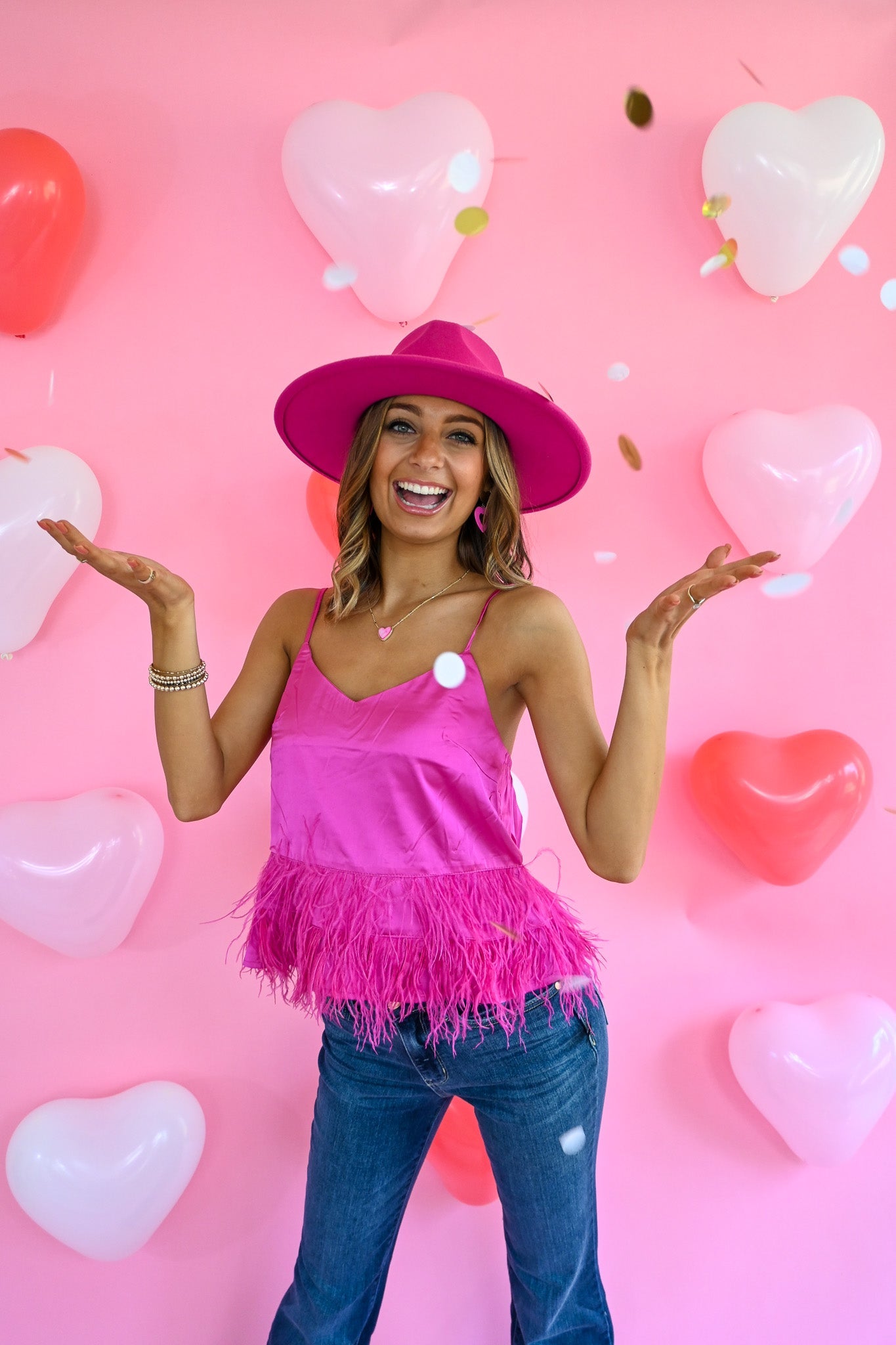 Cloe Hot Pink Feather Tank - She Chester