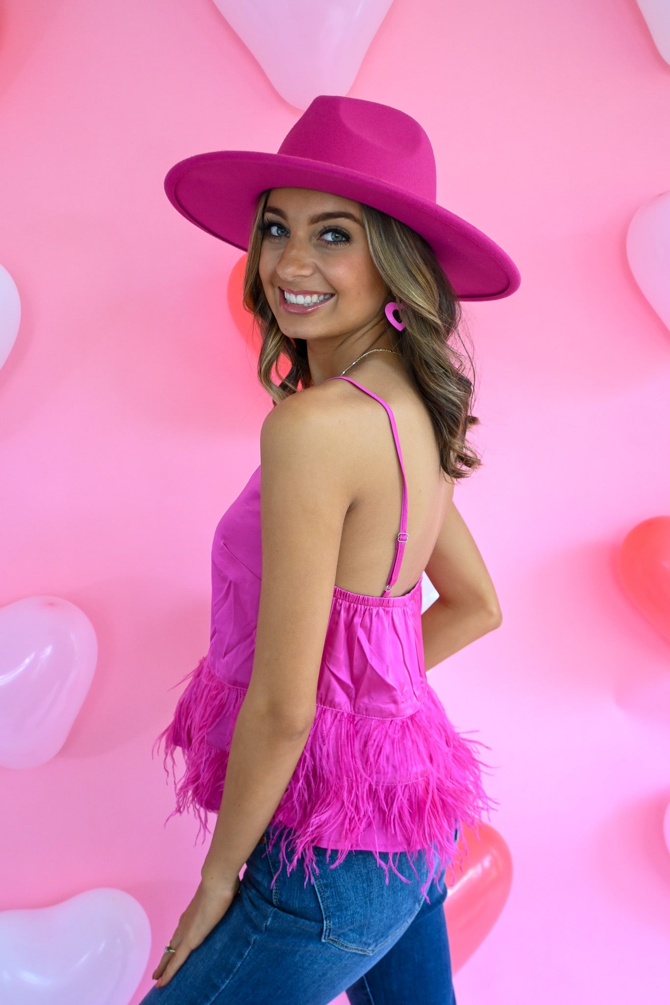 Cloe Hot Pink Feather Tank - She Chester