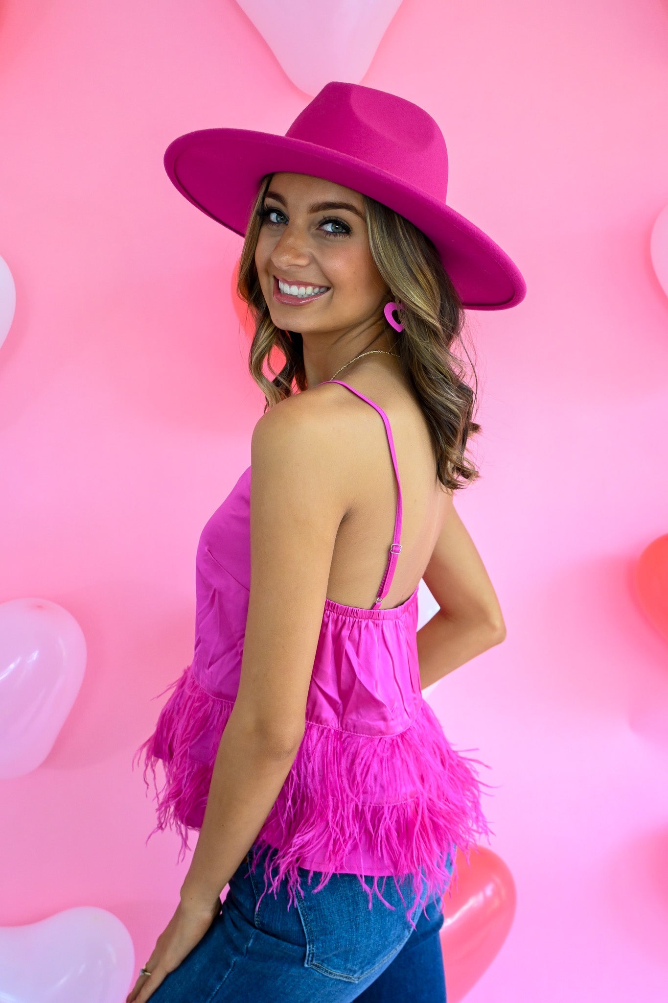 Cloe Hot Pink Feather Tank - She Chester