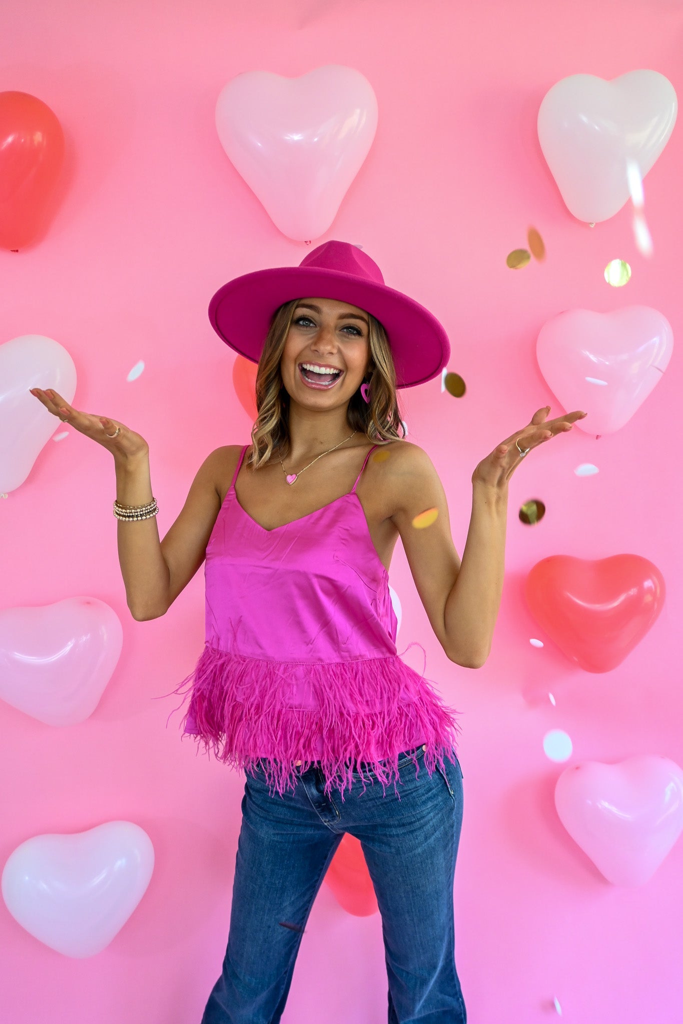 Cloe Hot Pink Feather Tank - She Chester