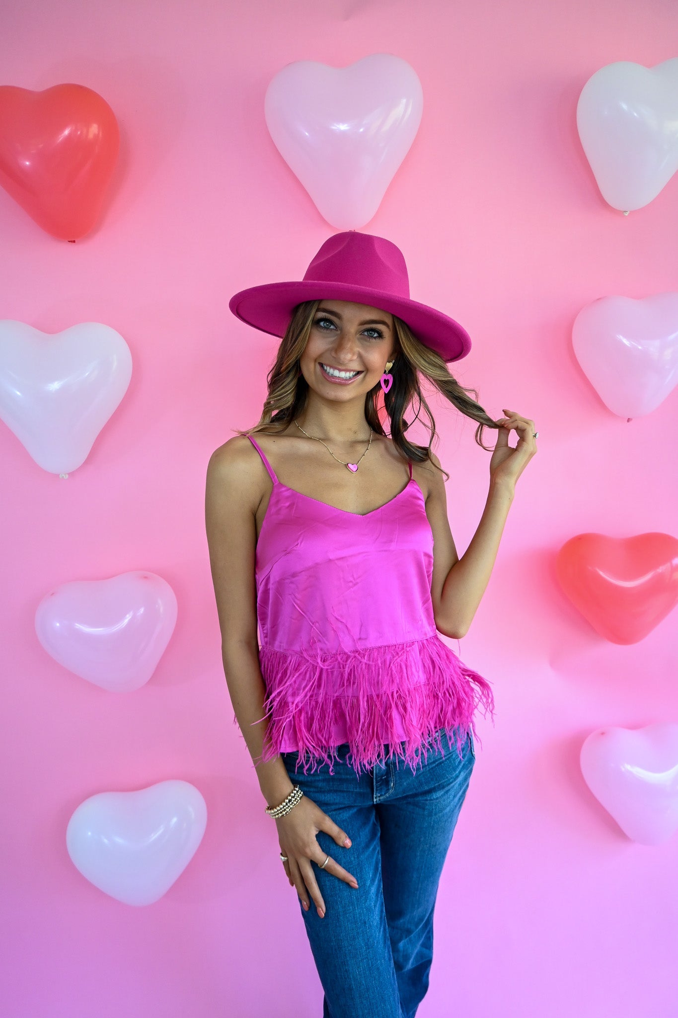 Cloe Hot Pink Feather Tank - She Chester