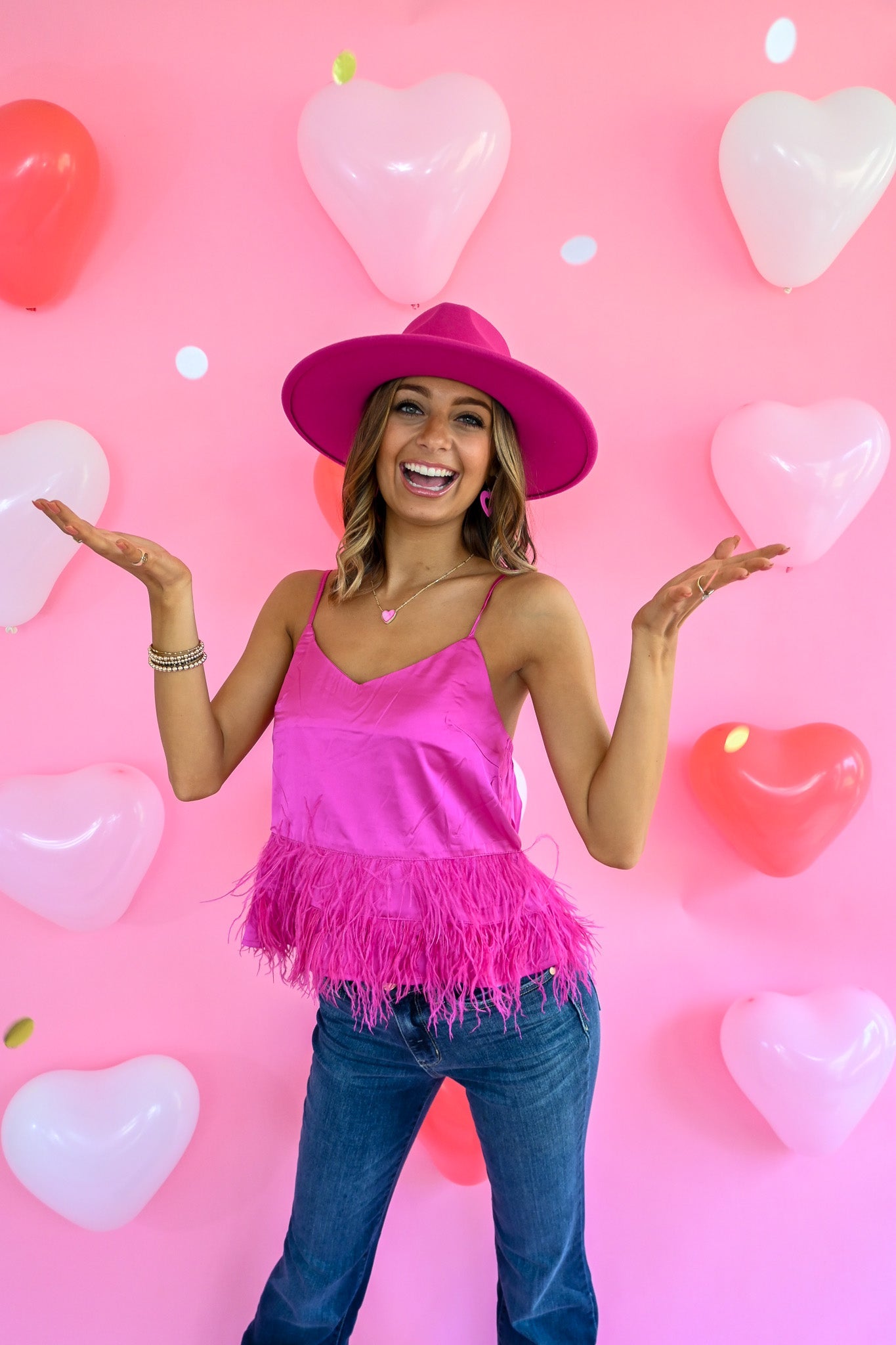 Cloe Hot Pink Feather Tank - She Chester