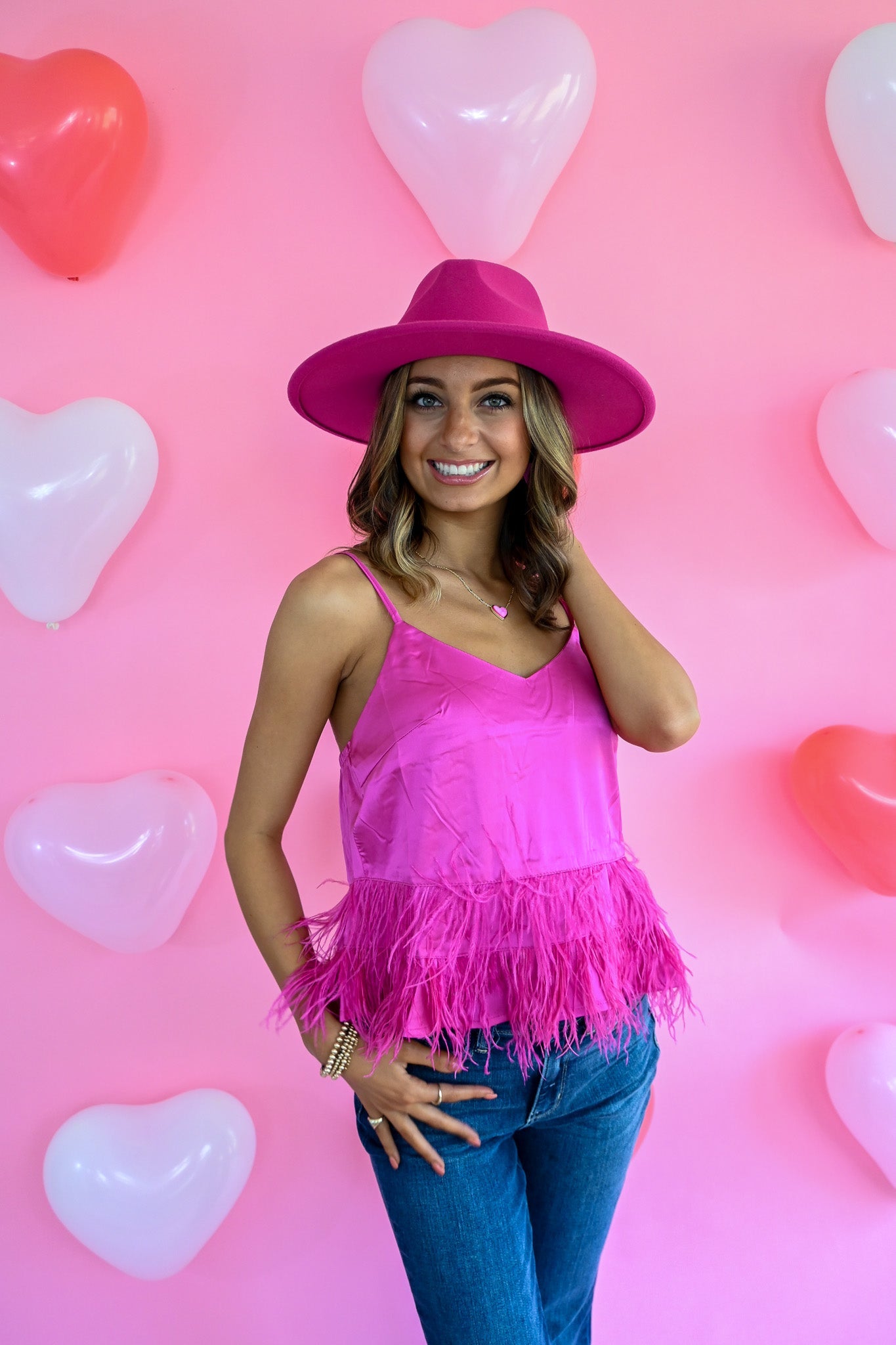 Cloe Hot Pink Feather Tank - She Chester