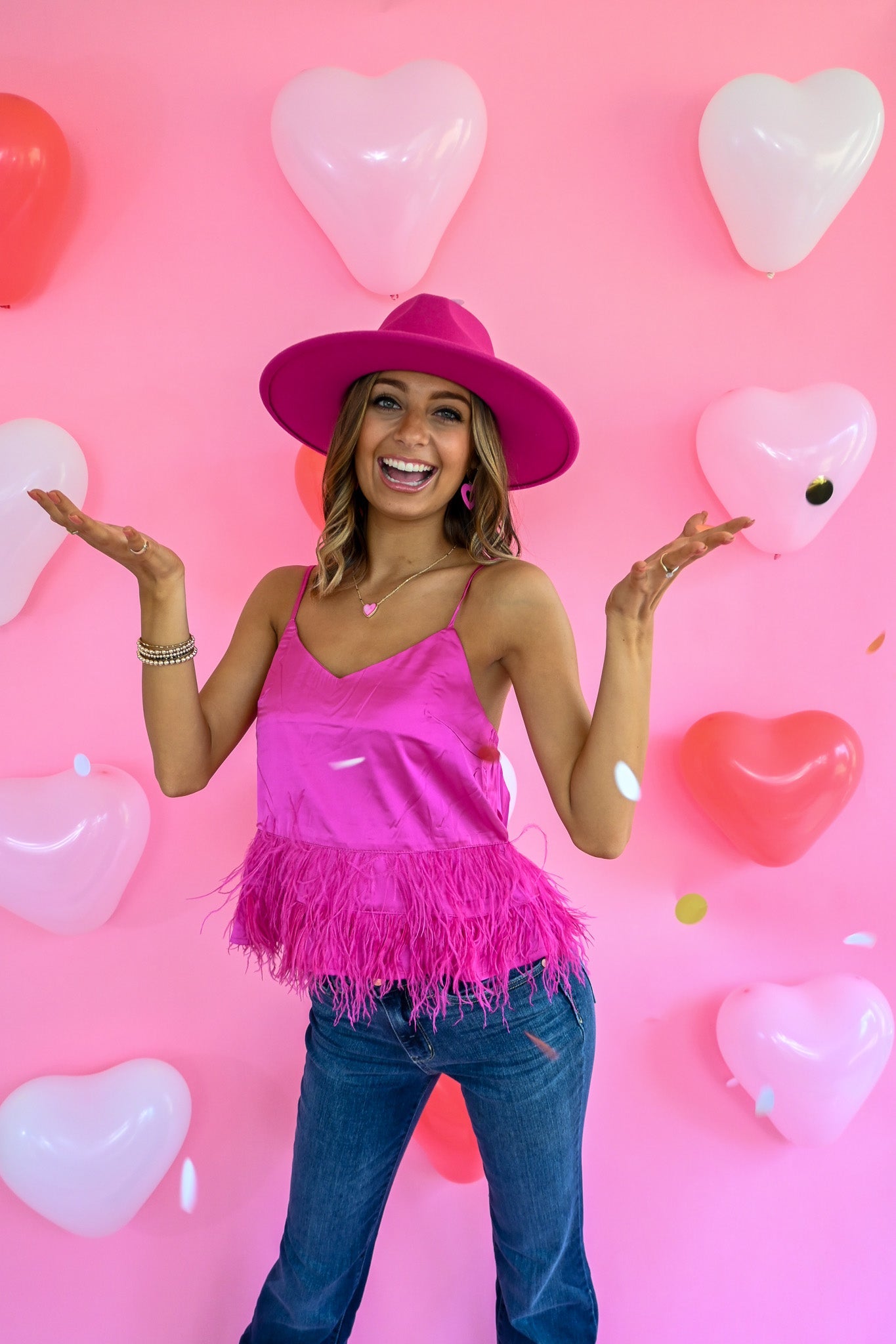 Cloe Hot Pink Feather Tank - She Chester