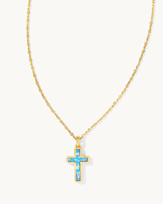 Cross Pendant Necklace Gold Periwinkle Opal - She Chester