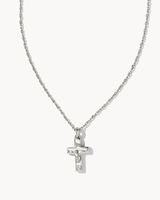 Cross Pendant Necklace Rhodium Metal - She Chester