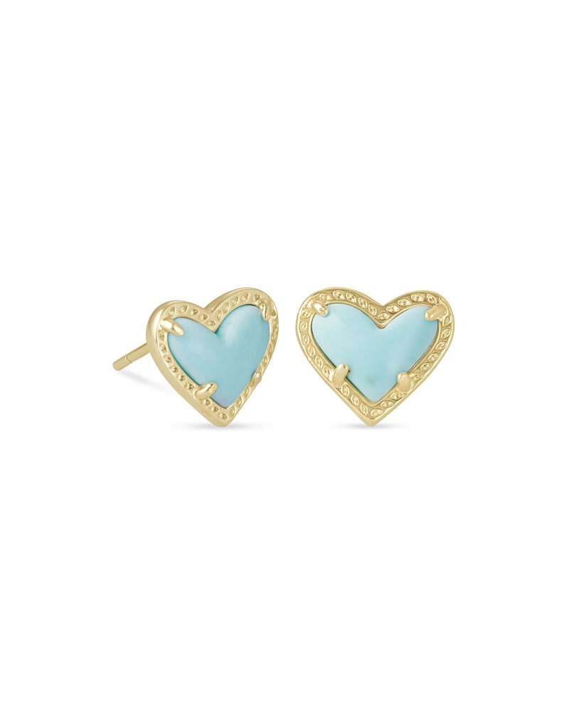 Ari Heart Stud Earring Gold Lt Blue Magnesite