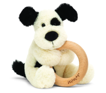 Bashful Black/Cream Puppy Ring Toy