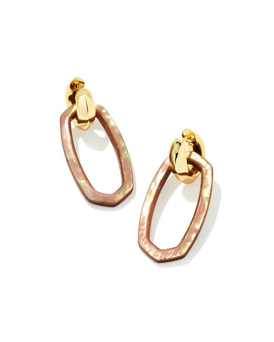 DANIELLE LINK EARRINGS GOLD BROWN MOTHER OF PEARL - She Chester