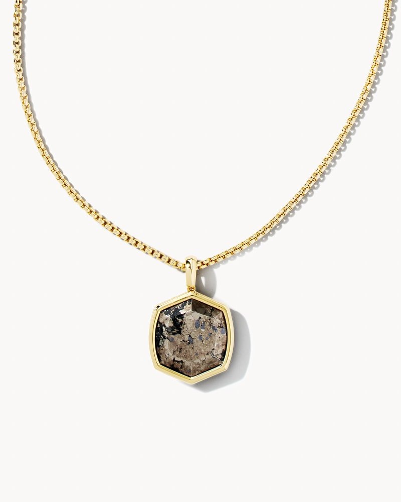 Davis Long Pendant Necklace Gold Black Pyrite - She Chester