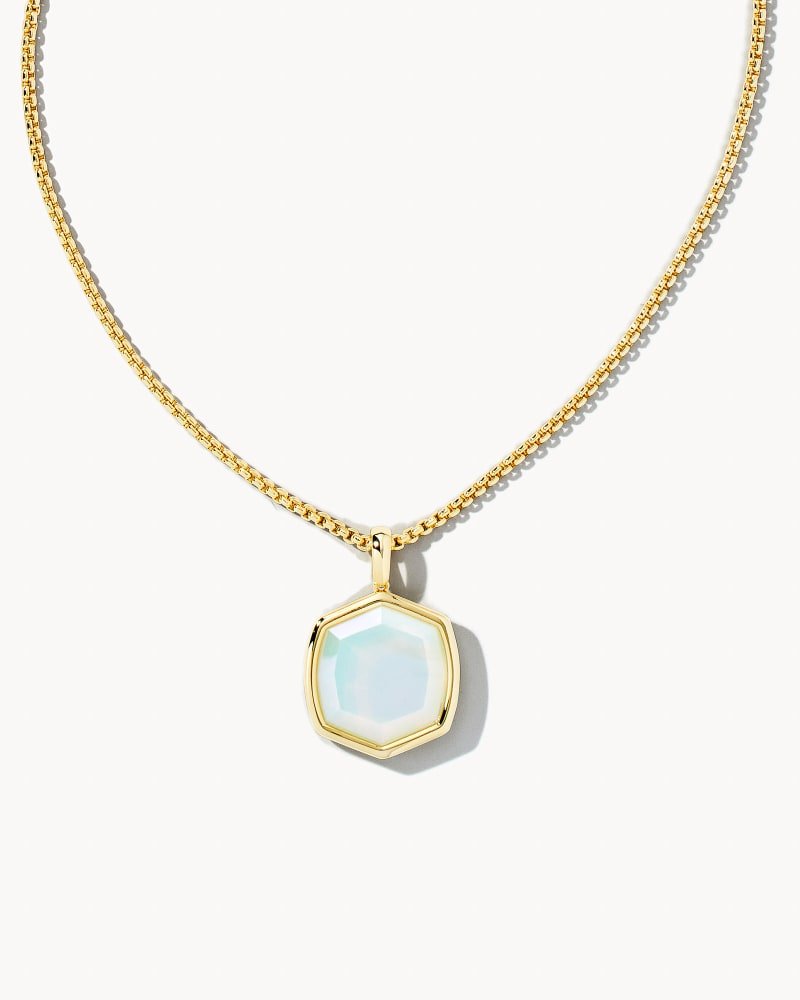 Davis Long Pendant Necklace Gold Iridescent Opalite - She Chester