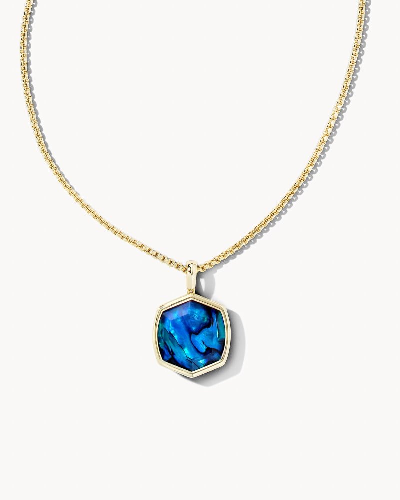 Davis Long Pendant Necklace Gold Navy Abalone - She Chester